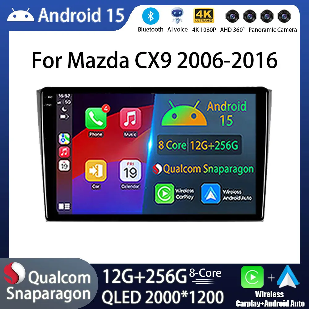 Android 15 Radio del coche para Mazda CX9 CX-9 CX 9 TB 2006 - 2016 GPS reproductor Multimedia Navi unidad principal estéreo inalámbrico Carplay Auto BT