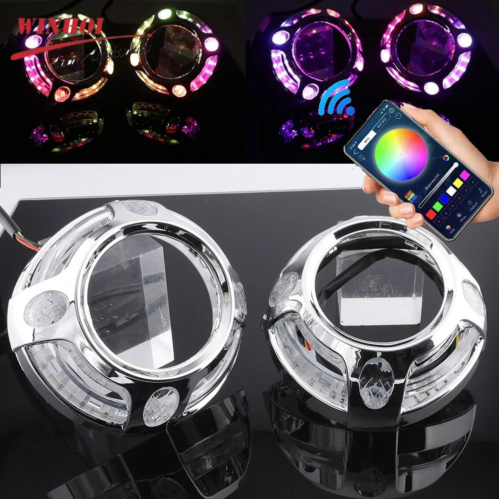 

2PCS 3.0 Inch RGB LED Angel Eyes Bi Xenon Projector Lenses with Turn Signal LED Headlights DRL LED Angel Eyes Halo Ring Shrouds
