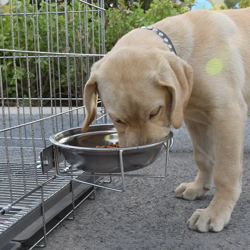 Hanging Stainless Steel Dog Bowl Wall Mounted Cat Pet Water Food Container Feeder Fixed Metal Holder Support Anti-overturn 23cm