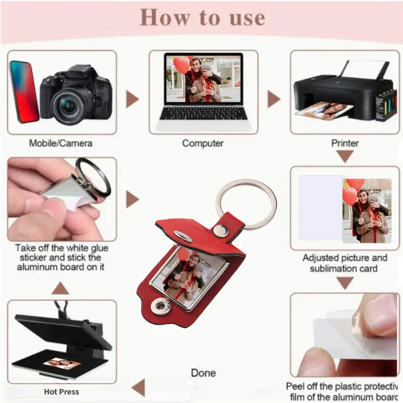 Schlüsselanhänger mit Fotoeinsatz und Lederschutz, leerer Bilderrahmen, Schlüsselanhänger für Bastelarbeiten, DIY-Geschenke, Krankenschwestern, Lehrer, Wertschätzungsgeschenk – Detail 2