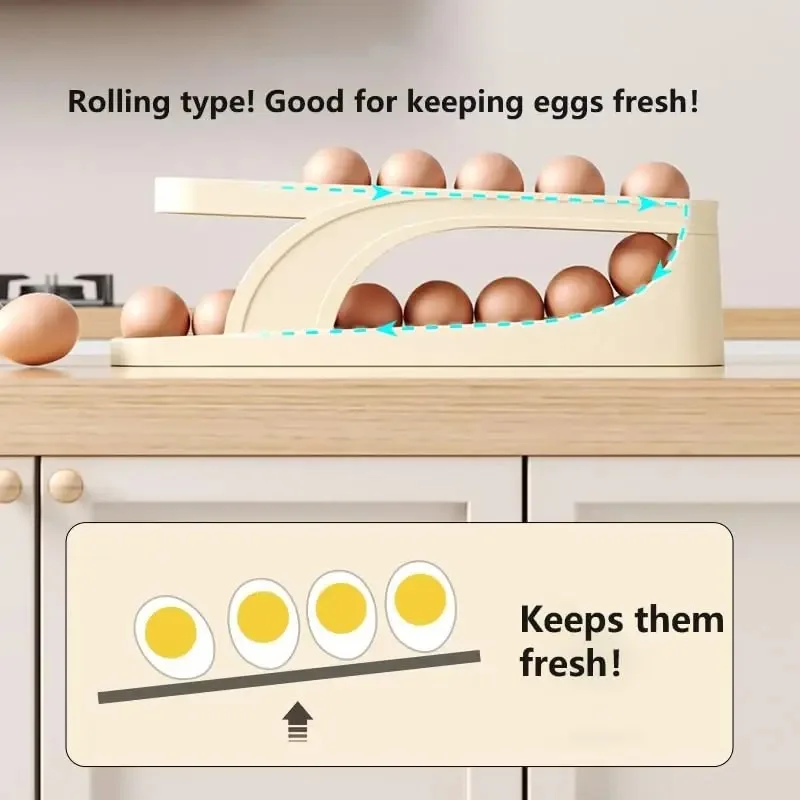 New Automatic Rolling Double-layer Egg Dispenser, Egg Holder Dispenser for Refrigerator, Holds 15 Eggs, Space-Saving Egg Storage