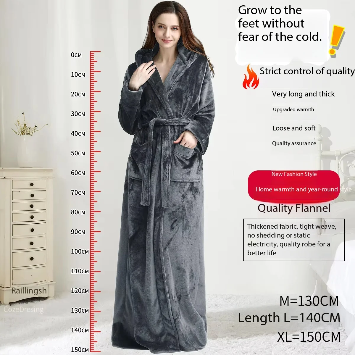 Autumn and Winter Thickened Warm Long Flannel Bathrobe Reaching The Feet, Plus-size Coral Fleece Bathrobe with a Hood