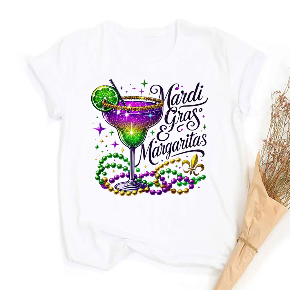 Camicia stampata Mardi Gras per donna È Mardi Gras Yall T-shirt Ragazze Carnevale Outfit Vacanza Top a maniche corte sbiancati Camicie