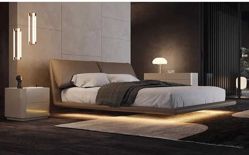 

Italian minimalist suspension leather master bedroom modern elephant ear double bed