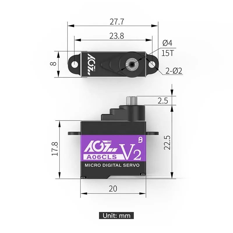 AGFRC A06CLS-V2 Lightweight, High-Torque 3KG 8.4V Mini “miniz” Servo with 7g Titanium Gears