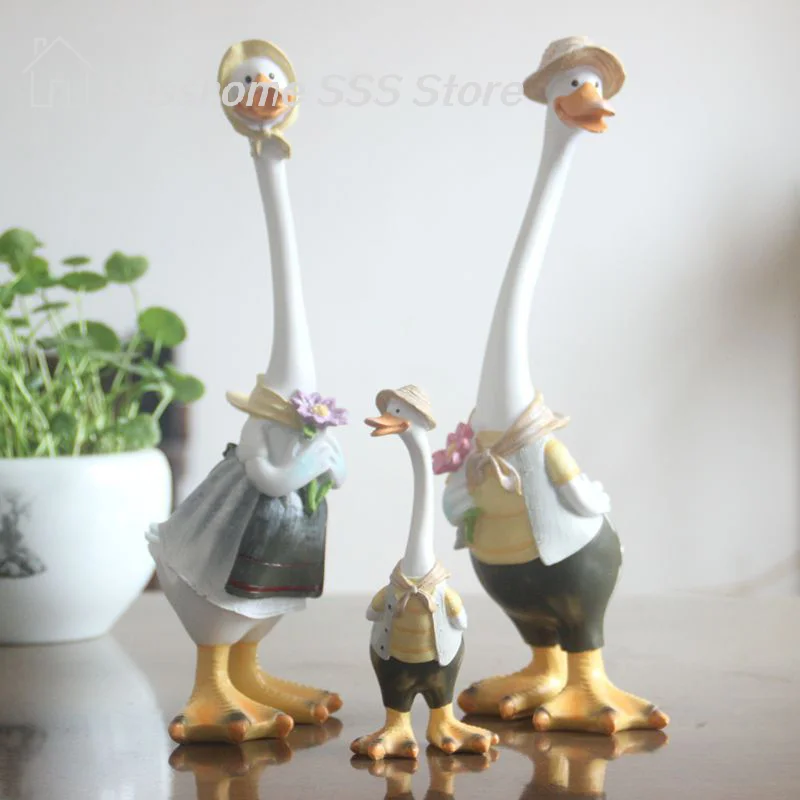 【S】Garden Statue Resin Duck Craft Figurines Duck Family Member Courtyard Ornaments Artwork Animal Sculptures Modern Home