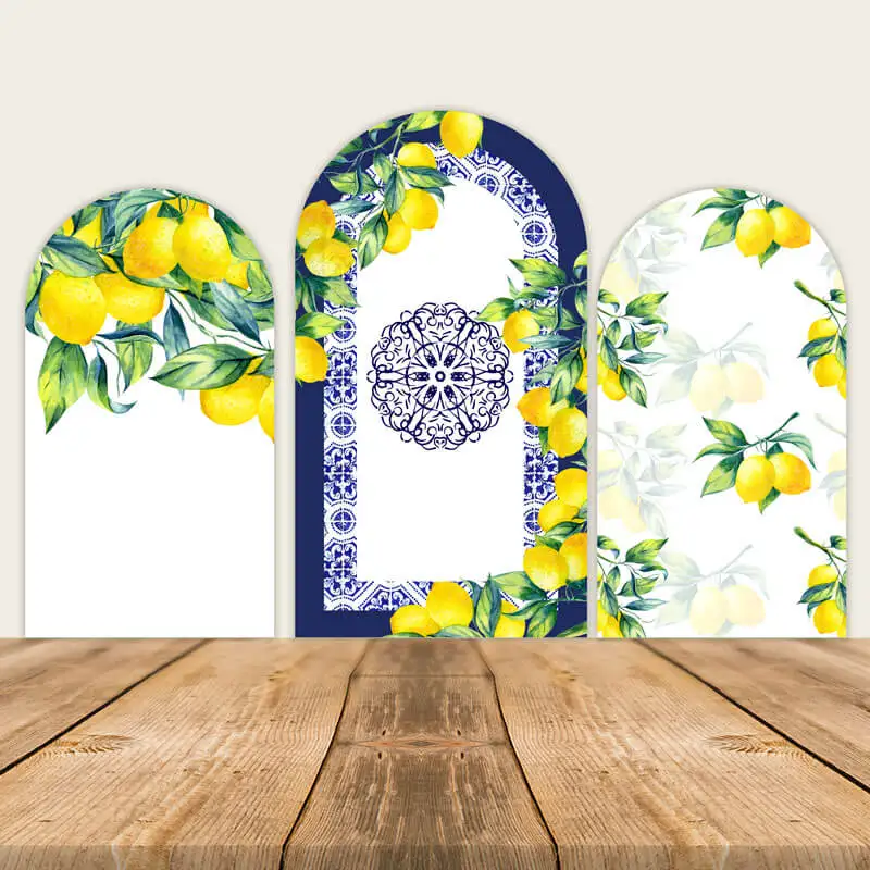 

Mediterranean Lemon Arched Backdrop Cover Double-sided Positano Morocco Baby Shower Arch Wedding Party Birthday Background Wall