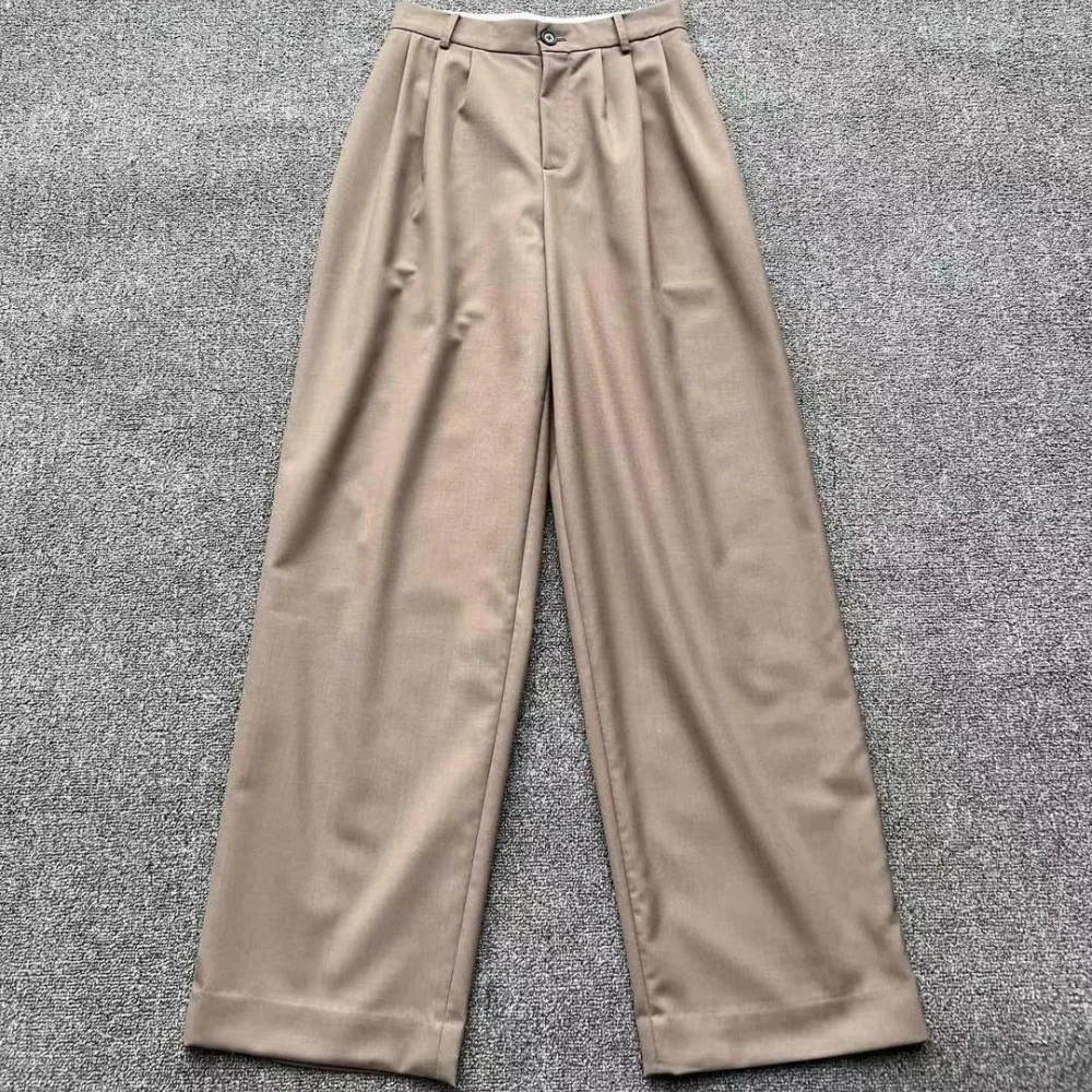 High-waisted Worsted Wool Straight Leg Pants