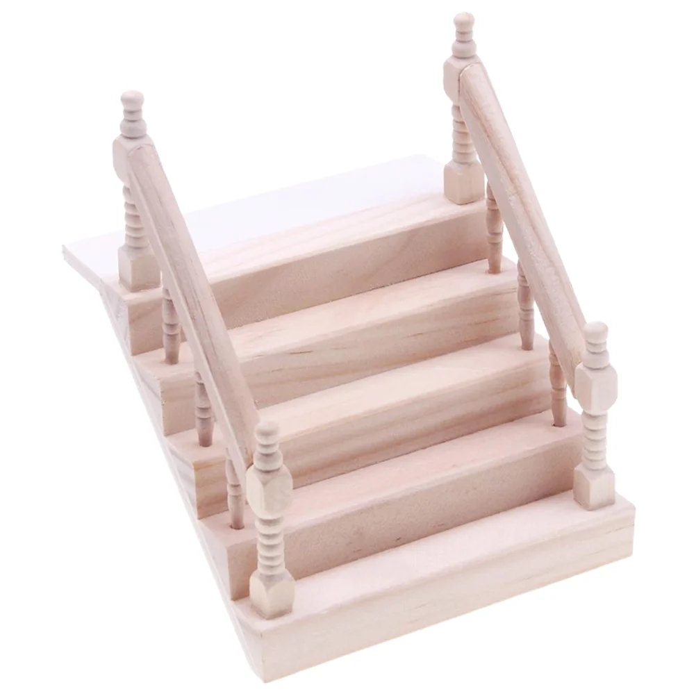 Dollhouse Staircase Miniature House Stair Wooden Model Railing Stairway Mini Diy Stairs Handrail Steps Stringer 12 Wood