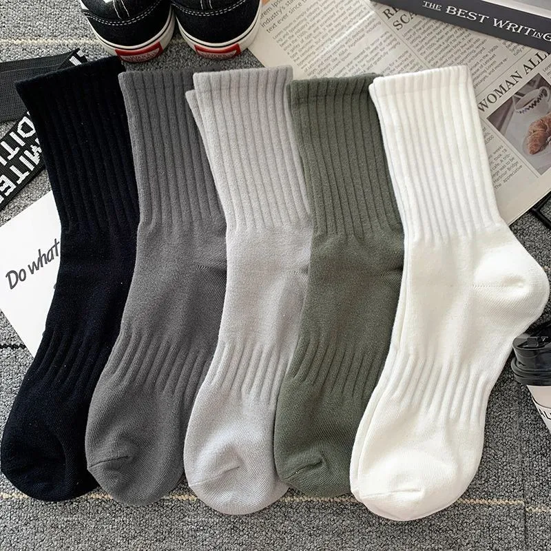 5 Pairs Men\'s High Rubber Band Waist Couple Mid Tube Sports Solid Socks Spring/Summer Basketball Socks