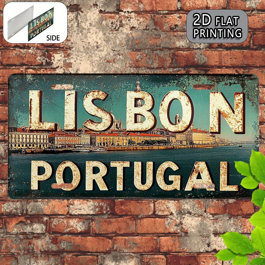 الطباعة، لشبونة البرتغال خمر لوحة ترخيص علامة الألومنيوم المعدنية، علامة الزخرفية ولوحة (11.9X6 بوصة)، السفر Souveni #1