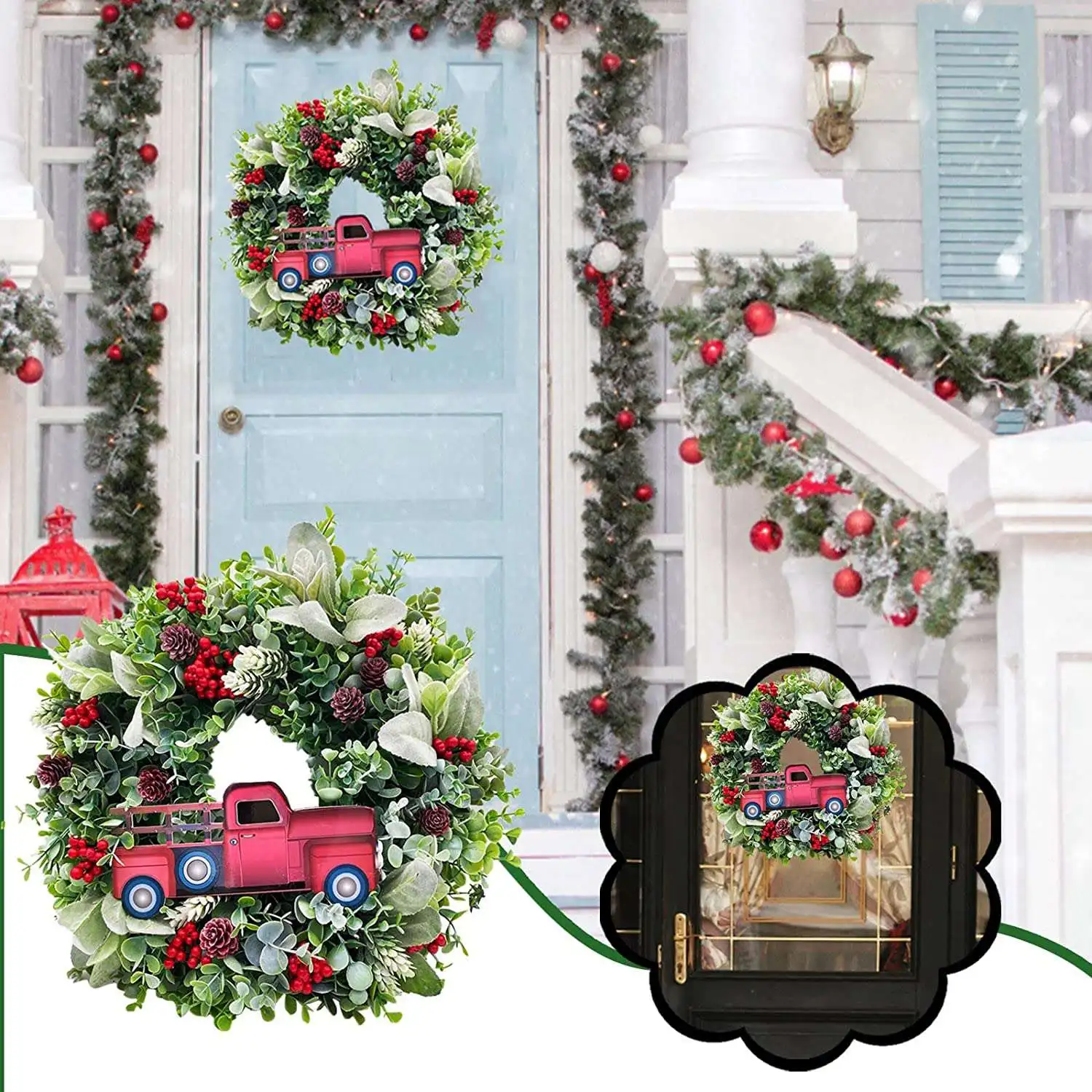 CMHI-ヴィンテージトラックベリー秋のリース玄関ドア用ヴィンテージクリスマスリースホリデー松ぼっくりリースハンギングガーランド