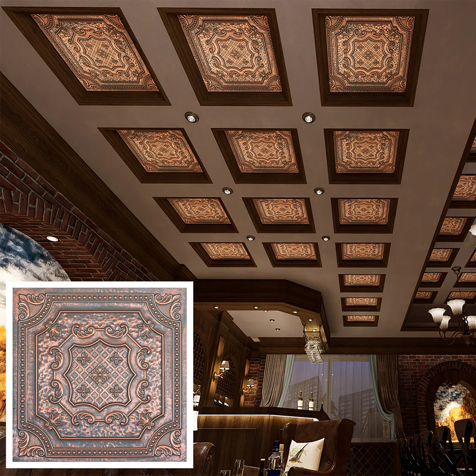 Suspended Ceiling tiles cafe pub restaurant well ceiling panels PL04 Rustic copper 10tiles/lot