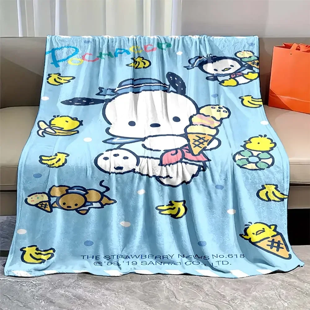 Japanese Anime Sanrio Pochacco Plush Fluffy Soft Blanket 4 Season Cute Warm Flannel Office Noon Break Kawaii Blanket Girl Gifts