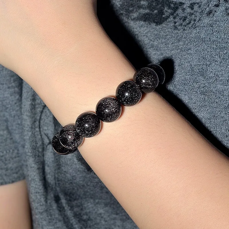 LENNIK Bracelet Super Seven aux Currants Noirs, Lunettes Ultra Noires, Cristal Noir à Trois Roues, Unisexe, Cadeau pour Streaming en Direct