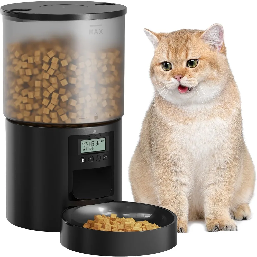 Dispensador automático de comida para gatos: dispensador de comida seca para perros pequeños cronometrado de 4L con voz de 10 segundos - Distributeur Nourriture Chat Hund Pr