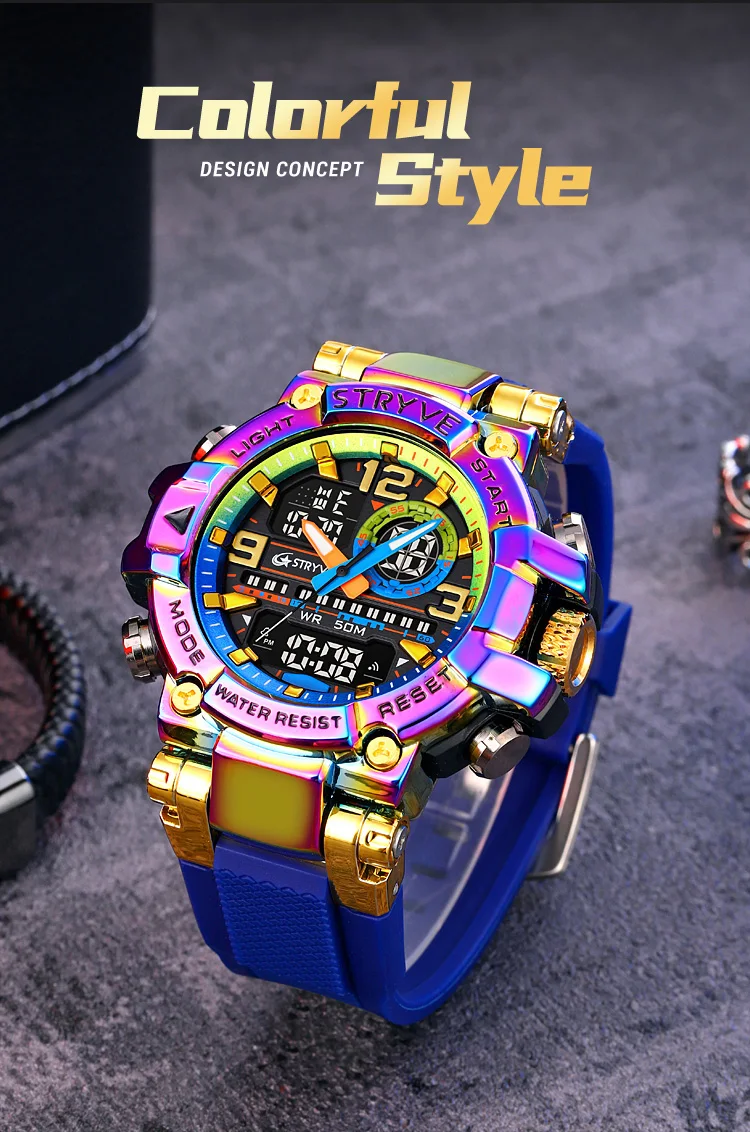 STRYVE Herrenuhren, modische elektronische Uhren für Herren, Top-Marke STRYVE 8025, Outdoor-Sportuhr mit Kalender, Chronograph – Detail 3