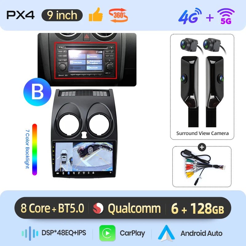 AWESAFE Draadloze CarPlay Android Auto Radio voor Nissan Qashqai J10 2006-2013 GPS Auto Navigatie Plug and Play met SWC RDS DSP