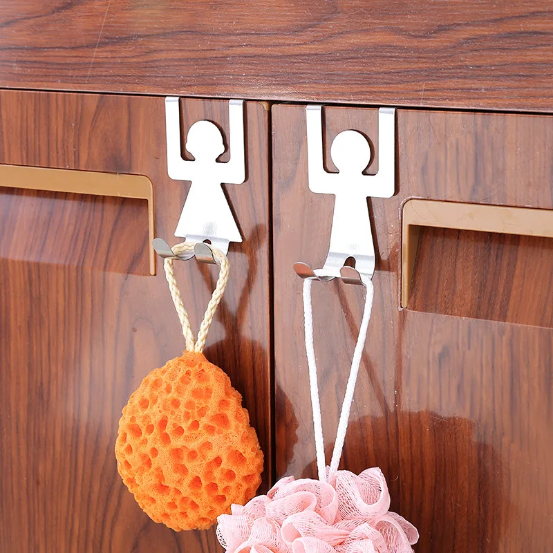 2pcs/Set Cartoon Humanoid Hook Stainless Steel Door Back Hook Kitchen Accessories Cabinet Door Storage Hook Wholesale