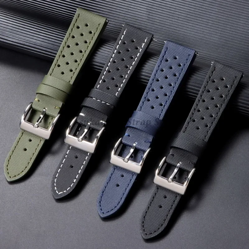 18 20 22 มม.คุณภาพ Oxford ผ้าหนังสําหรับ CITIZEN สําหรับ Seiko สําหรับ TAG Heuer สร้อยข้อมือผู้ชายผู้หญิงสายนาฬิกากันน้ํา
