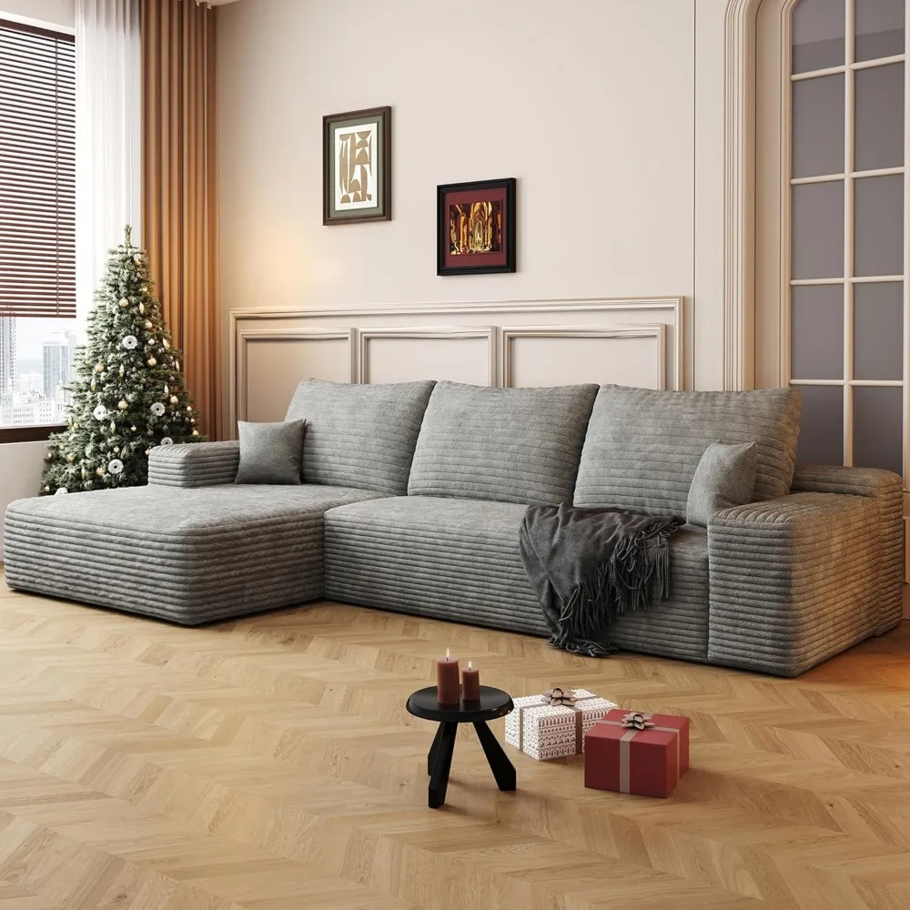 أريكة سحابة مقاس 108 بوصة مع كرسي على شكل حرف L أريكة مقطعية حديثة بدون عظم مع مقعد عميق منجد حديث #1