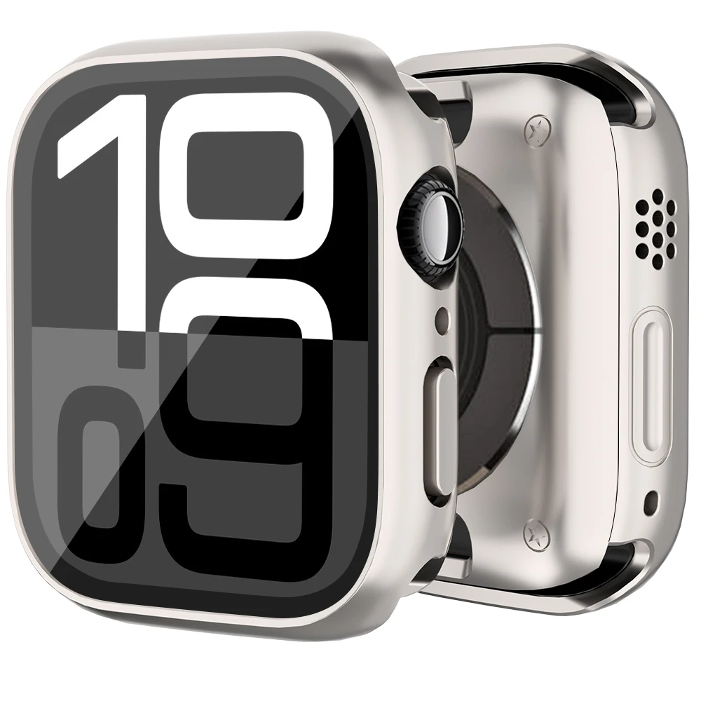 Стеклянная пленка + чехол для Apple Watch 42 мм, 46 мм, 44 мм, 45 40 мм, 41 мм, жесткий передний + задний бампер из ПК для iwatch series 10 9 8 7 6 5 4 se