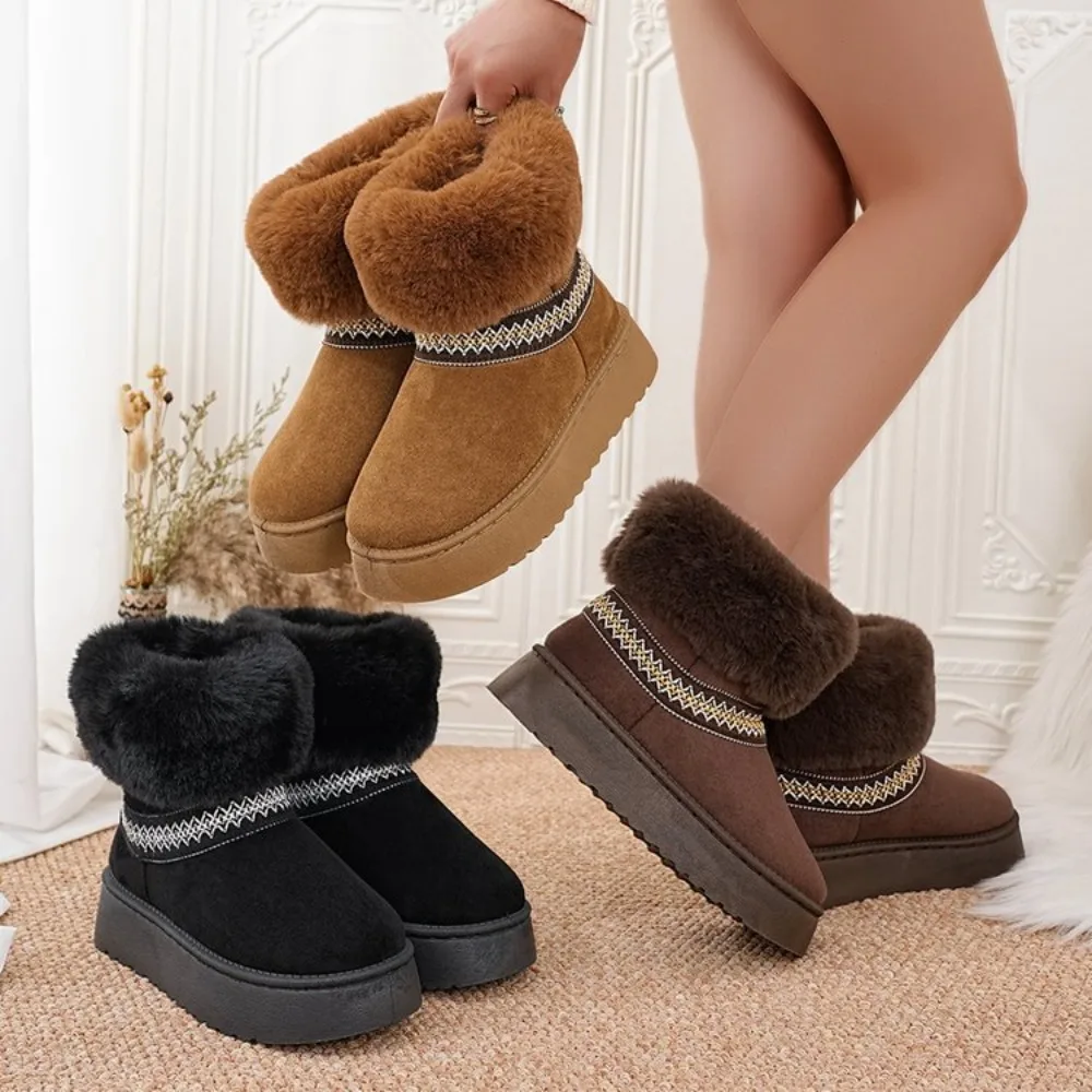 

New Fashion Winter Warm Plush Lined Snow Boots - Bow Decor Flat Wear-Resistant& Non-Slip Women's Student Shoes large size