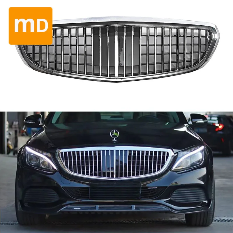 Glossy Black Radiator Grilles For 2015-2021 Mercedes Benz C-Class Executive Edition W205 Upgrade Maybach Bumpers Body Kit Guard