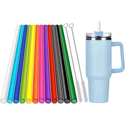 12 Pack Color Replacement Straws for 40 oz Tumbler, 12 inch Reusable Straws With 2 Cleaning Brush for  Cup