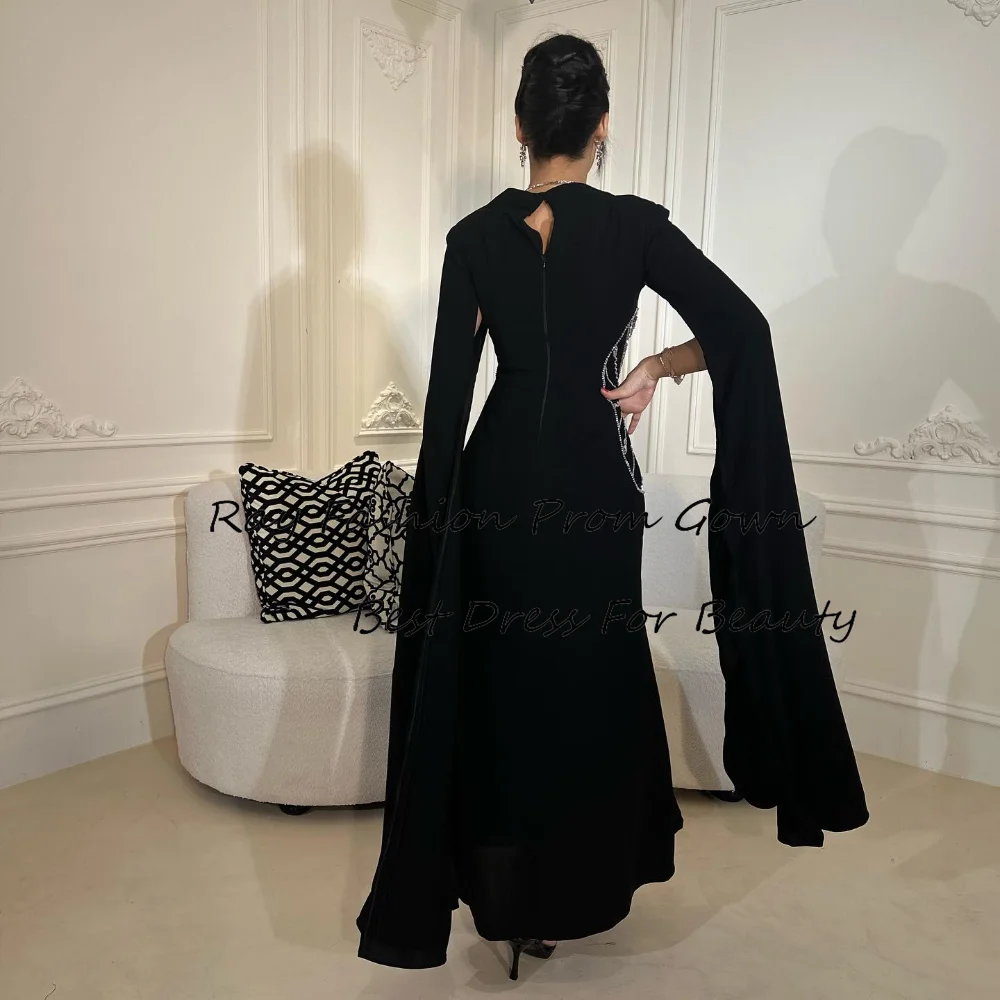 Ray Fashion Brilliant Evening Dress Square Neck Beading Long Sleeves Ankle Lenth For Formal Occasion Saudi Arabia فساتين سهرة