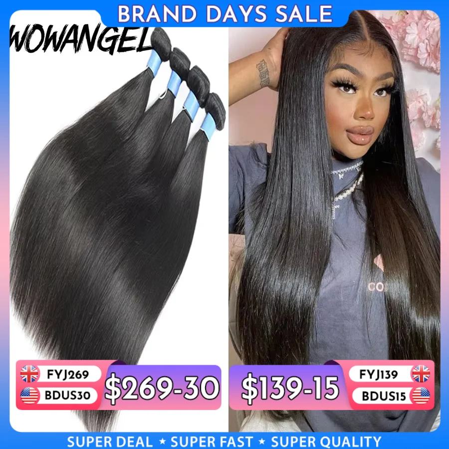 Wow Angel Straight 28 30 Inch Remy Brazilian Human Hair Bundles 100% Silky Hair 3/4 pieces Human Hair Extensions Virgin Hair