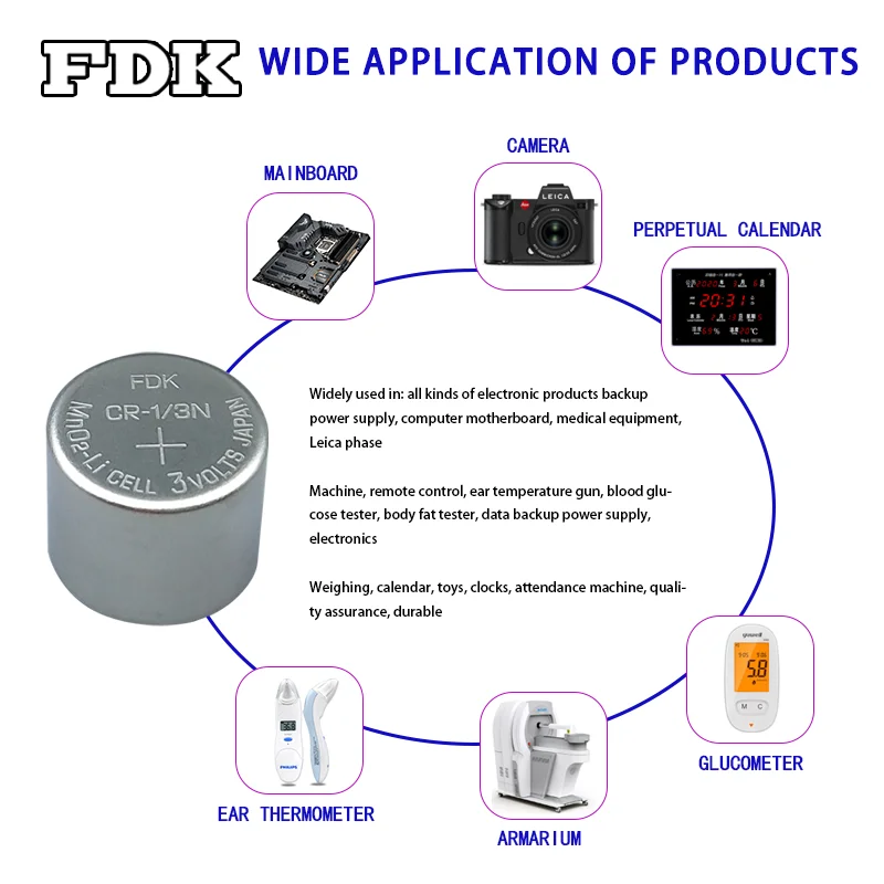FDK Nowa bateria litowa 1PCS CR-1/3N CR13N 3V 160mAh do aparatu Leica M6 M7 Zegarek PLC Pamięć Zapasowa Zasilanie Suchy Akumulator podstawowy