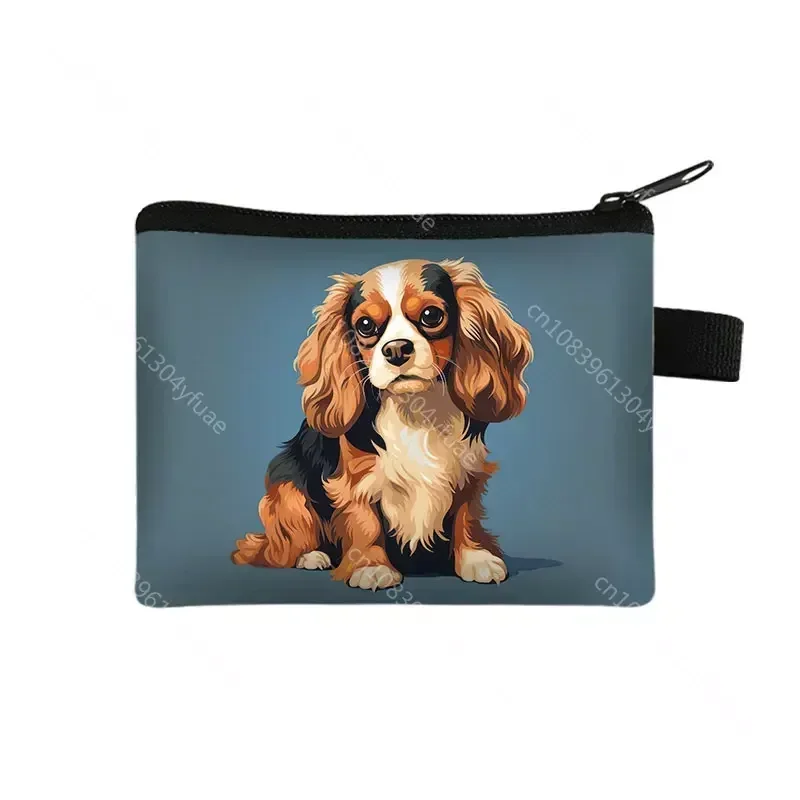 Cute Cavalier King Charles Spaniel Dog Print Coin Purse Wallet Card Earphone Holder Money Coin Bag Small Purse Zipper Pouch