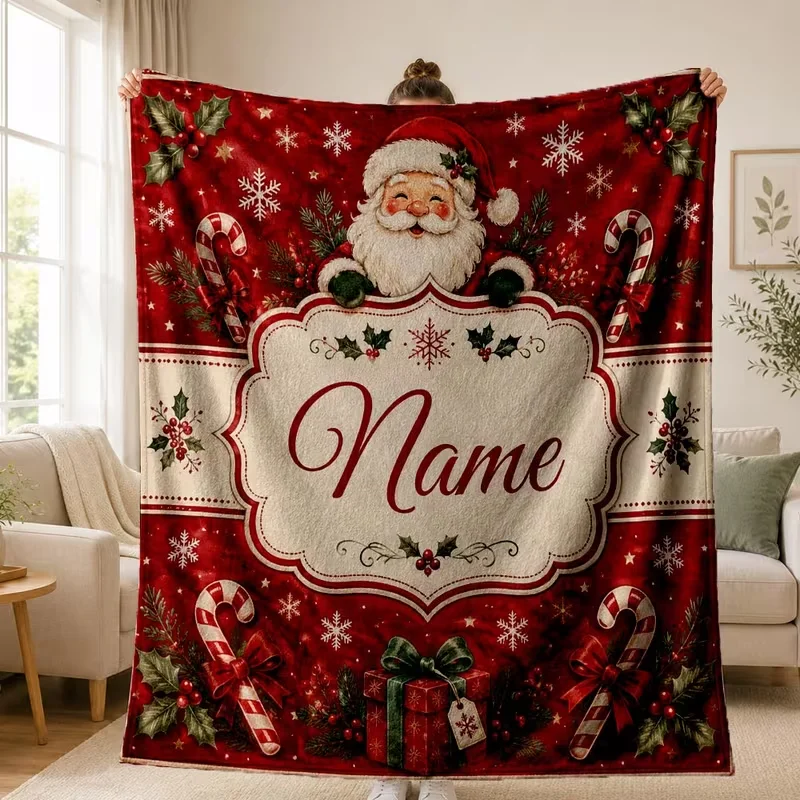 名前入りでカスタマイズ可能なクリスマス柄のブランケット。暖か - Christmas Throw Blanket のレビューと価格