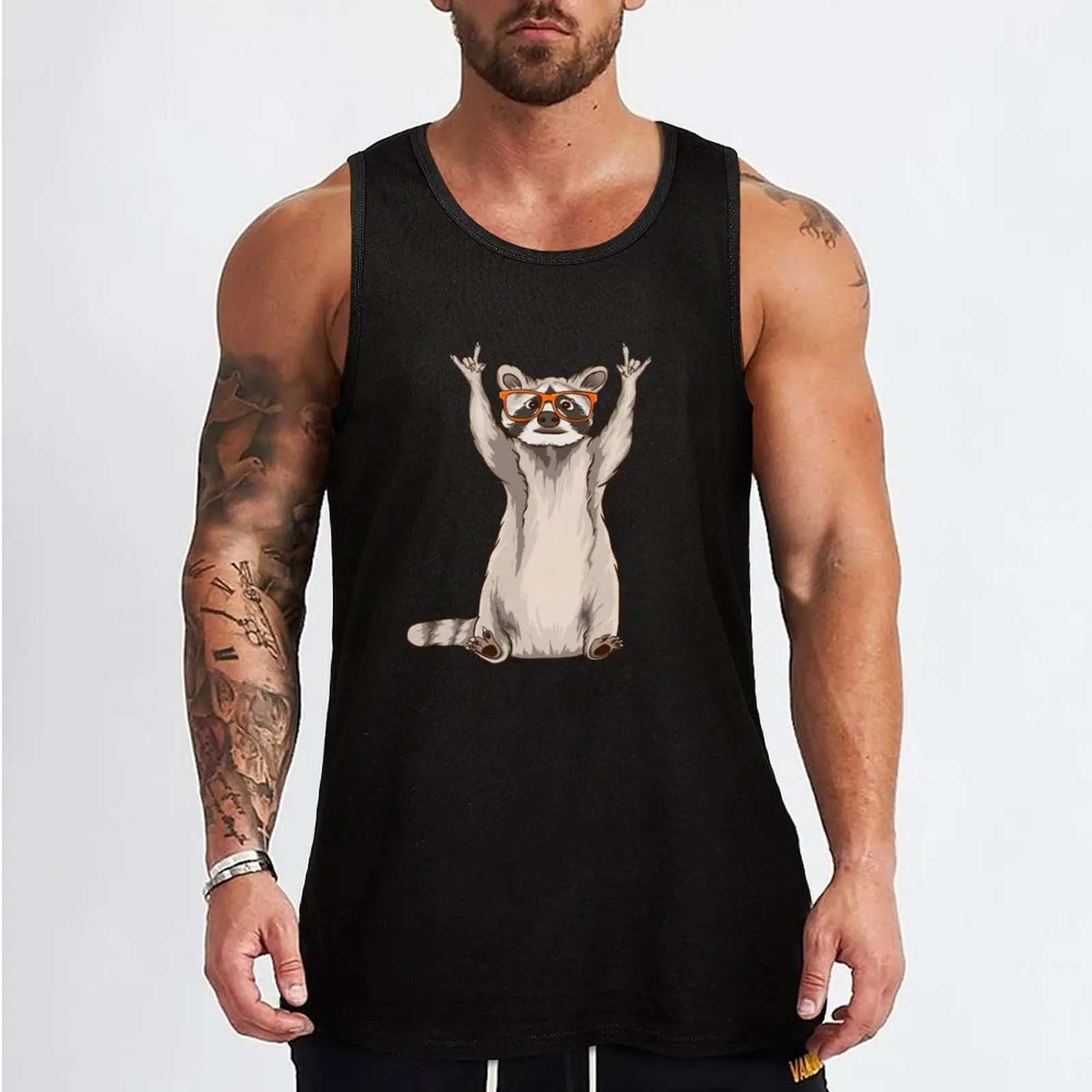 Raccoon In Sunglasses Showing A Rock Sign Tank Top Working vest Vests