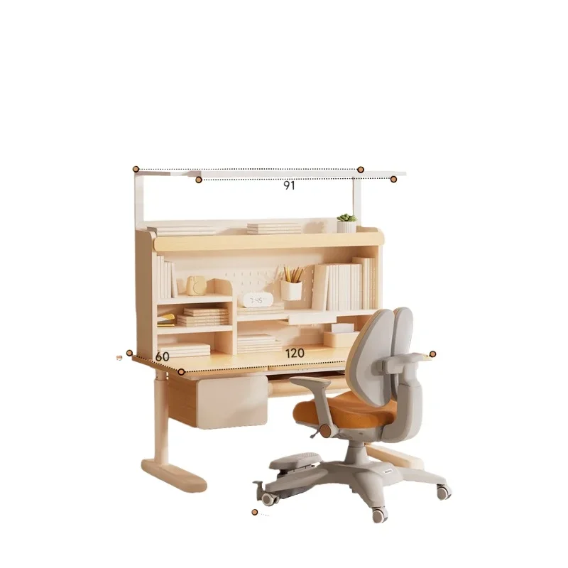 Study tables and chairs can be lifted solid wood desks, primary and secondary school students set E7 storage integrated