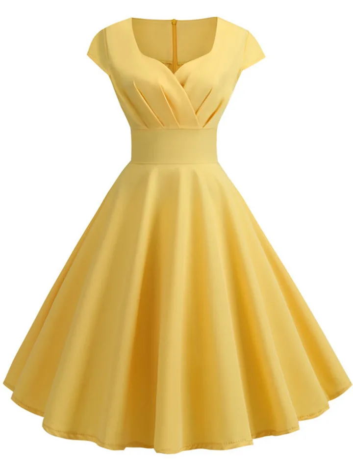 Vestido de Verano Rosa para Mujer, Escote en V, Estilo Vintage, Elegante Retro para Fiesta y Oficina, Largo Midi 3