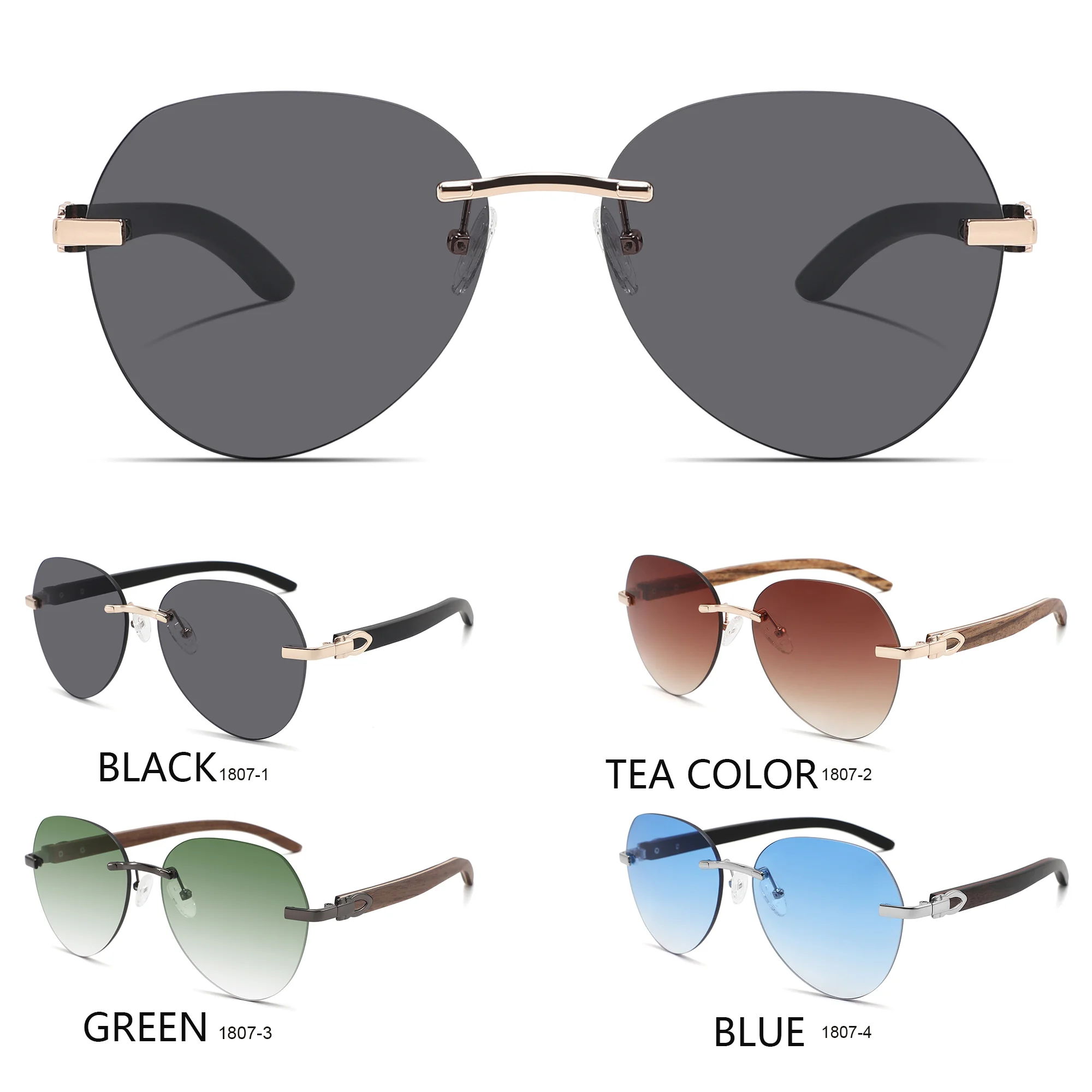 نظارات شمسية جديدة راقية بدون إطار خشبية عصرية واقية من الشمس للنساء بإطارات كبيرة مصنوعة من خشب الخيزران للرجال #5