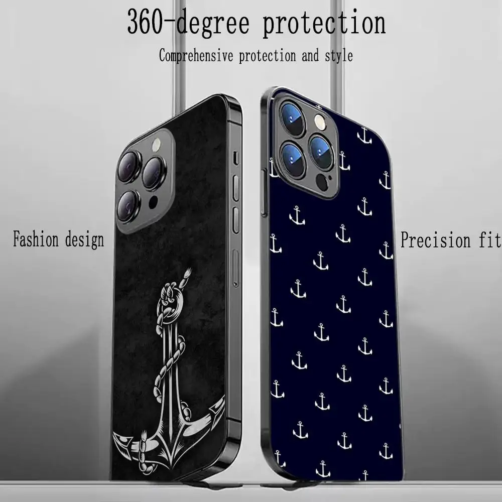 Anchor Nautical Sailor design Phone Case For iPhone 16 15 14 13 12 11 X XR XS 8 Plus Mini Pro Max Soft black Shockproof Cover