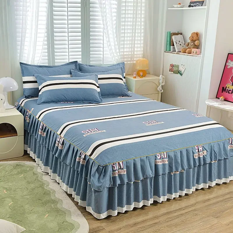 Bed Skirt Cotton Bedspread Set Embroidery Bed Dress Pillow Cases 3 Pieces/Set For King/Queen Double 1.5/1.8/2M Sheet Cover