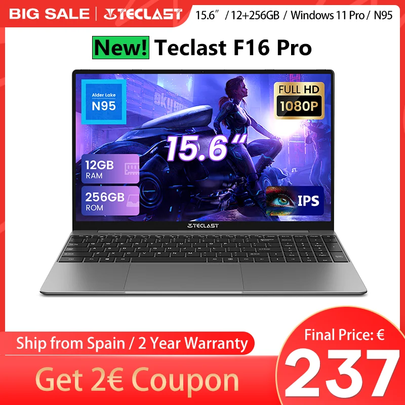 【New】 Teclast F16 Pro 15,6 inch Laptop , 12GB + 256GB / 16GB + 512GB , for Intel N95 CPU, 1920x1080, backlit keyboard, mini-HDMI