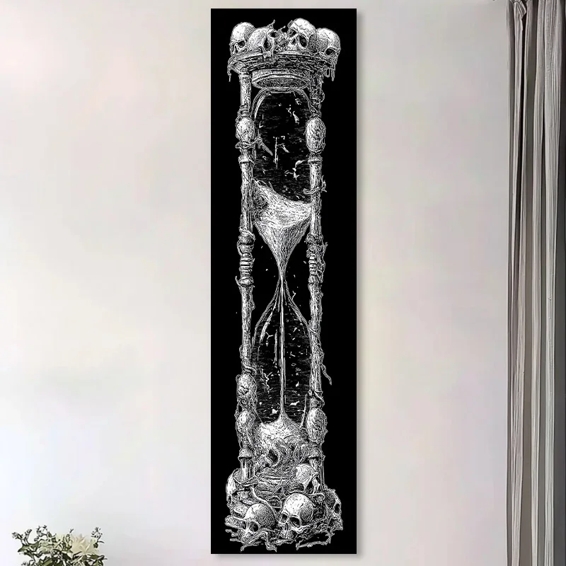 VIKAMA Long Black Skull Hourglass Vintage Tapestry Hanging Cloth Gothic Funeral Tattoo Shop Atmosphere Room Decoration