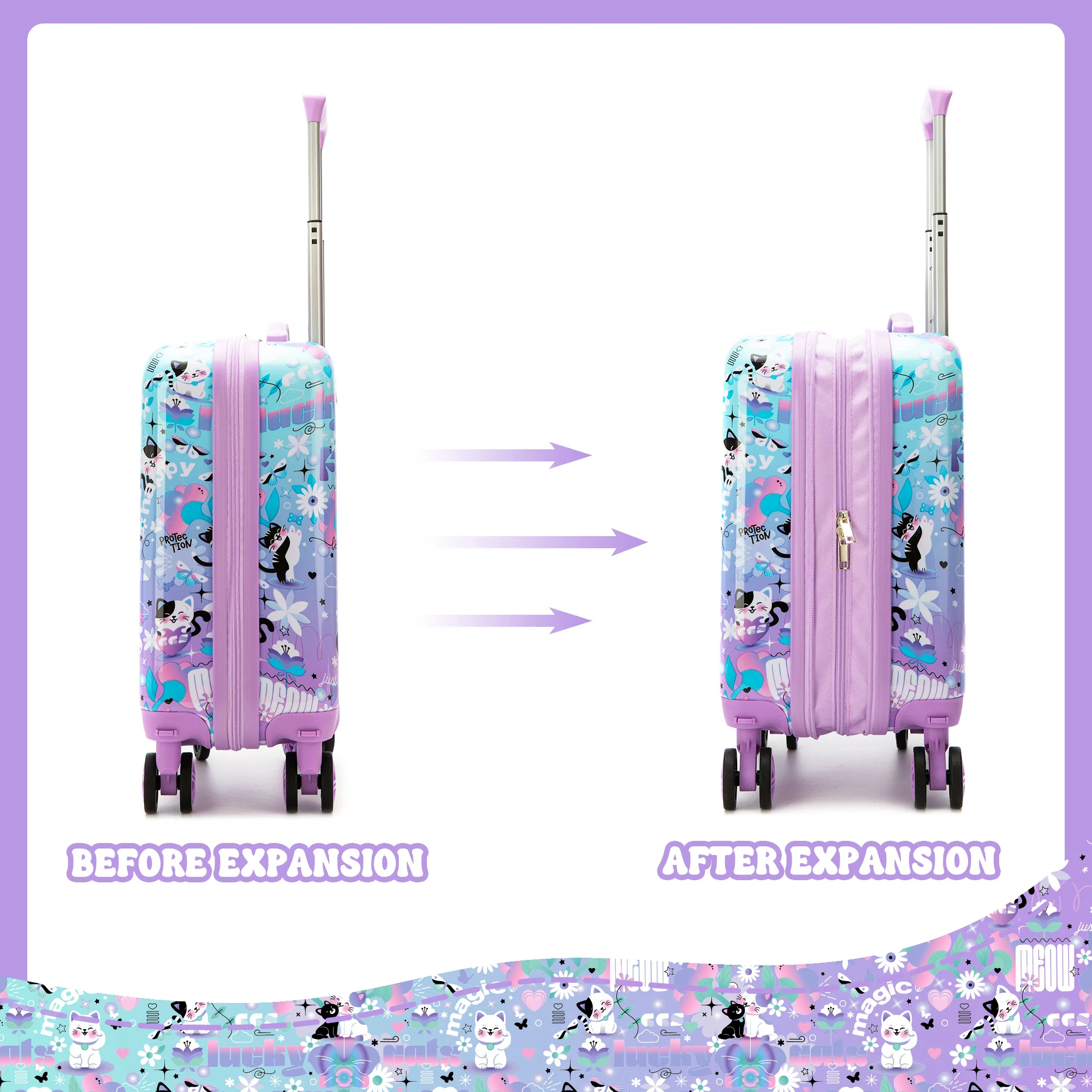 مجموعة حقائب أمتعة للأطفال مكونة من قطعتين أمتعة صلبة مقاس 16 بوصة مع عجلات دوارة للفتيات تحمل على أمتعة الأطفال الصغار معتمدة من شركة الطيران