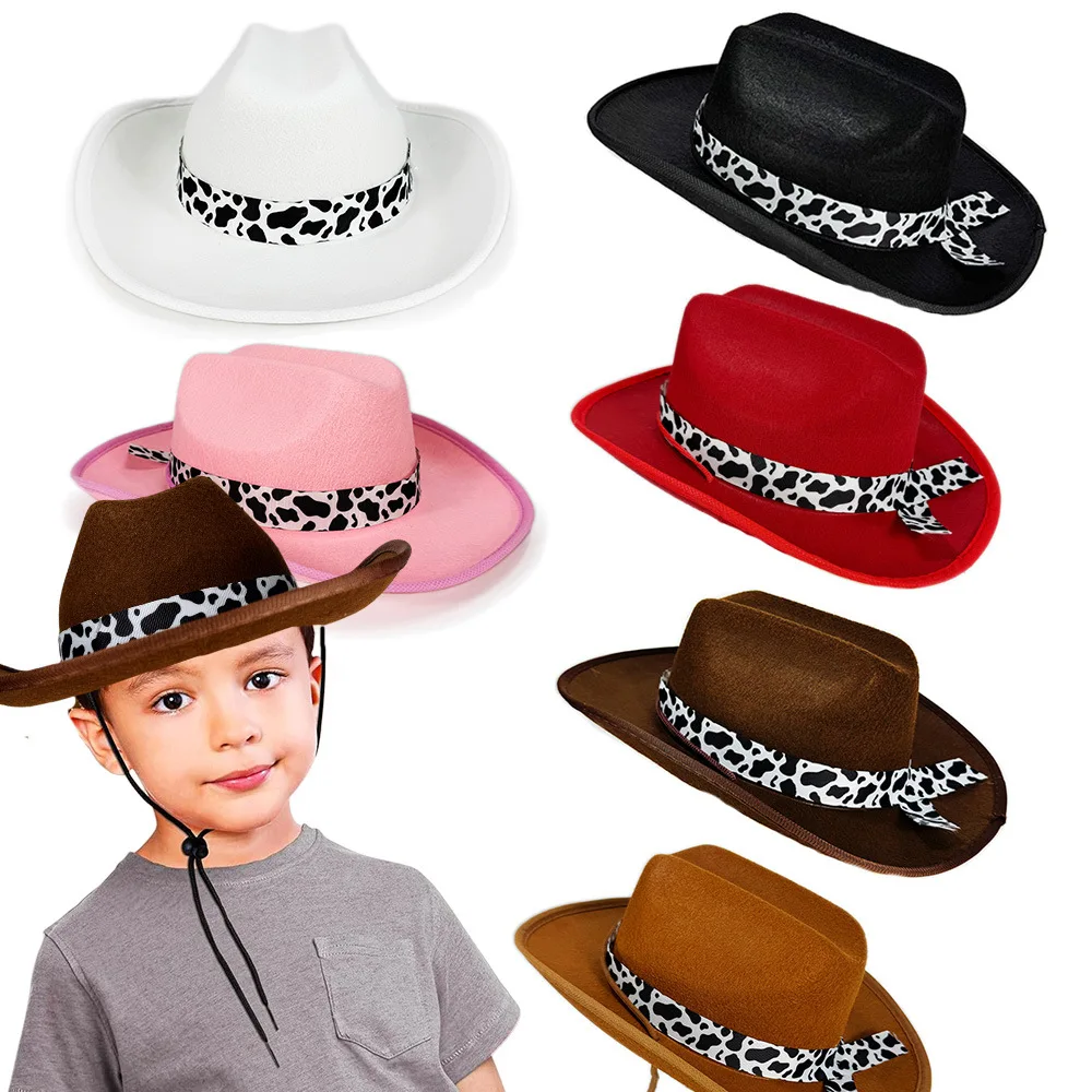 New Children's Cowboy Hat Cow Print Border Jazz Hats Boys Girls Performance Costume Formal Hats Carnival Festival Party Hat