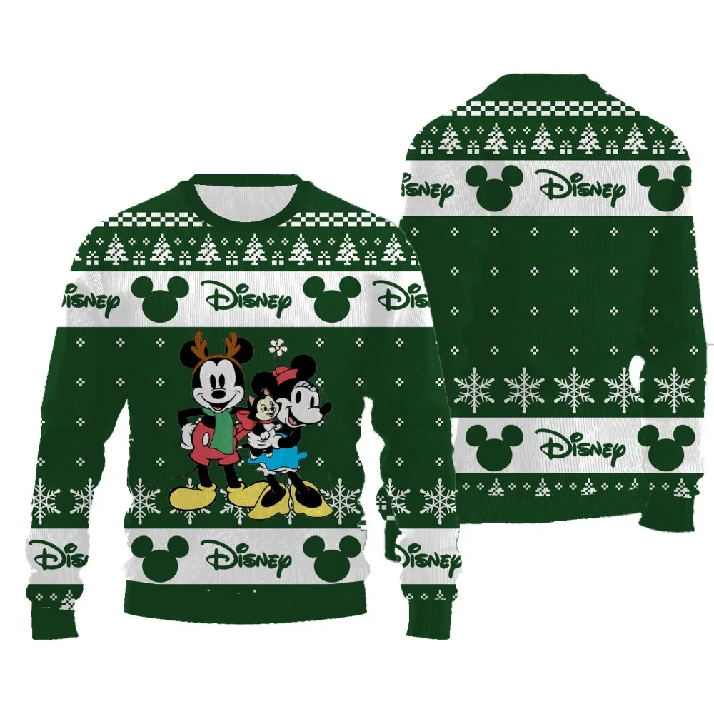 Pull de Noël confortable décontracté pour femme, motif de dessin animé Disney, imprimé, col rond, manches longues, optique, nouv