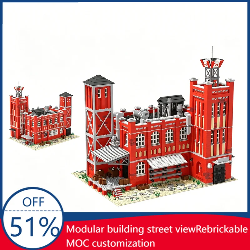 

7329PCS Big Old Red Factory Industrial Building Model Custom Creative Blocks DIY Assembly Educational Toy Collection Xmas Gifts