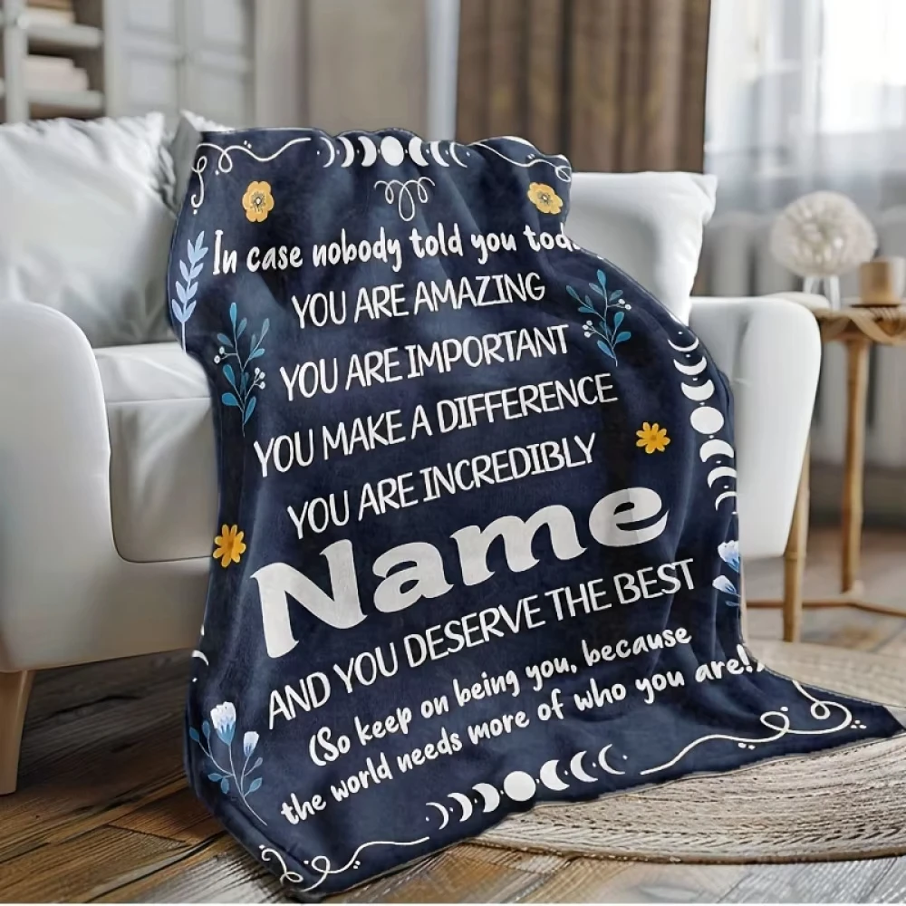 1pc Custom Name Flannel Blanket, Personalized Inspirational Quote, Cozy All-Season Machine Washable, Gift for Sister Best Friend