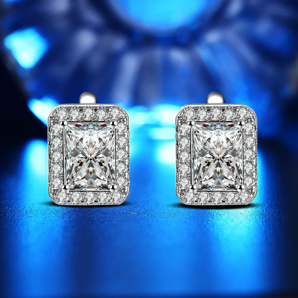 2025 Square 925 Sterling Silver Jewelry Big Crystal Stduy Earring for Woman New Gift Wholesale Brincos Boucle D\'oreille Femme