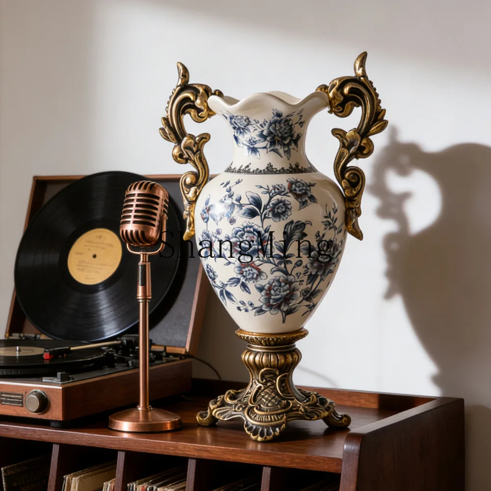Jarrón de cerámica tipo amphora PYH, arreglo floral, decoración de lujo para sala de estar, jarrón grande para el suelo