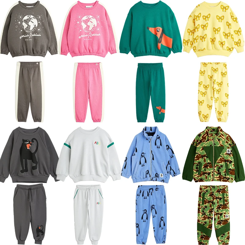 

Autumn Winter Children Set 2024 Euro-american Style Children's Suit Girls Boys Printed Hoodie and Slacks Suit Kids Sets